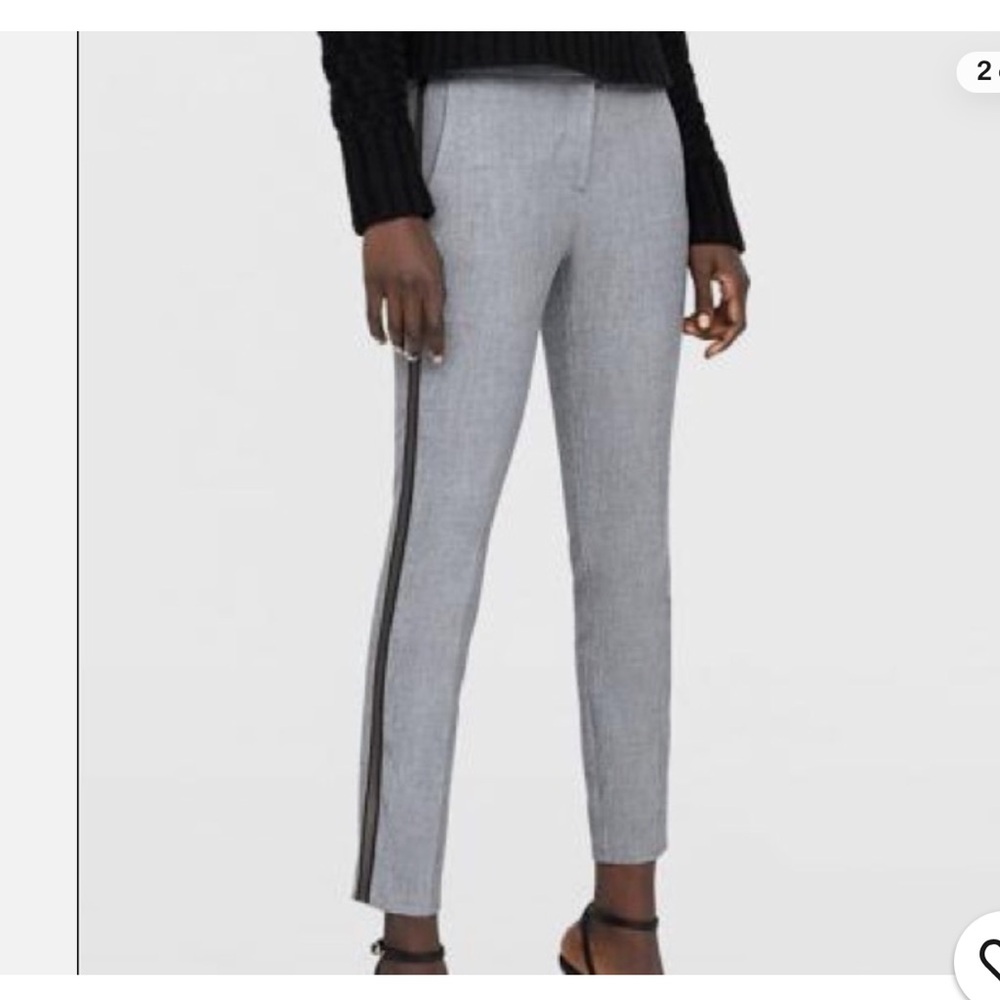 Zara Women's Dress Pants Trouser Side Stripe Stretch Crop ankle Career Gray L